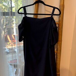 Charlotte Henry off-the-shoulder navy dress with straps